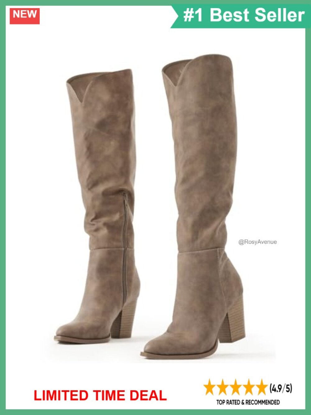 Faux Leather Knee High Boots Pointed Toe Chunky Heel Western Style
